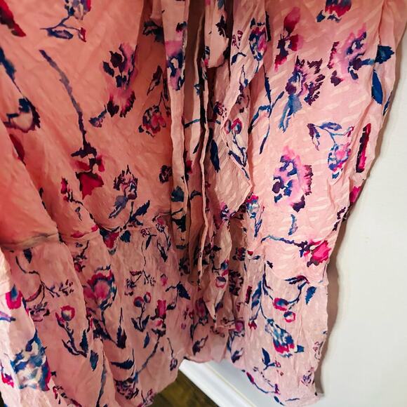 TANYA TAYLOR Pink Floral Silk Wrap Short Sleeve Ruffle V-Neck Midi Dress Size 20 - Picture 9 of 14